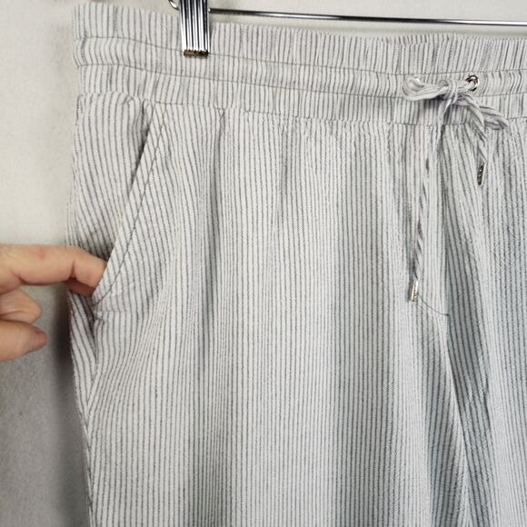 Anne Klein Cropped Linen/Cotton Pants Women L Gray/White Micro Stripe Pockets - Picture 6 of 14